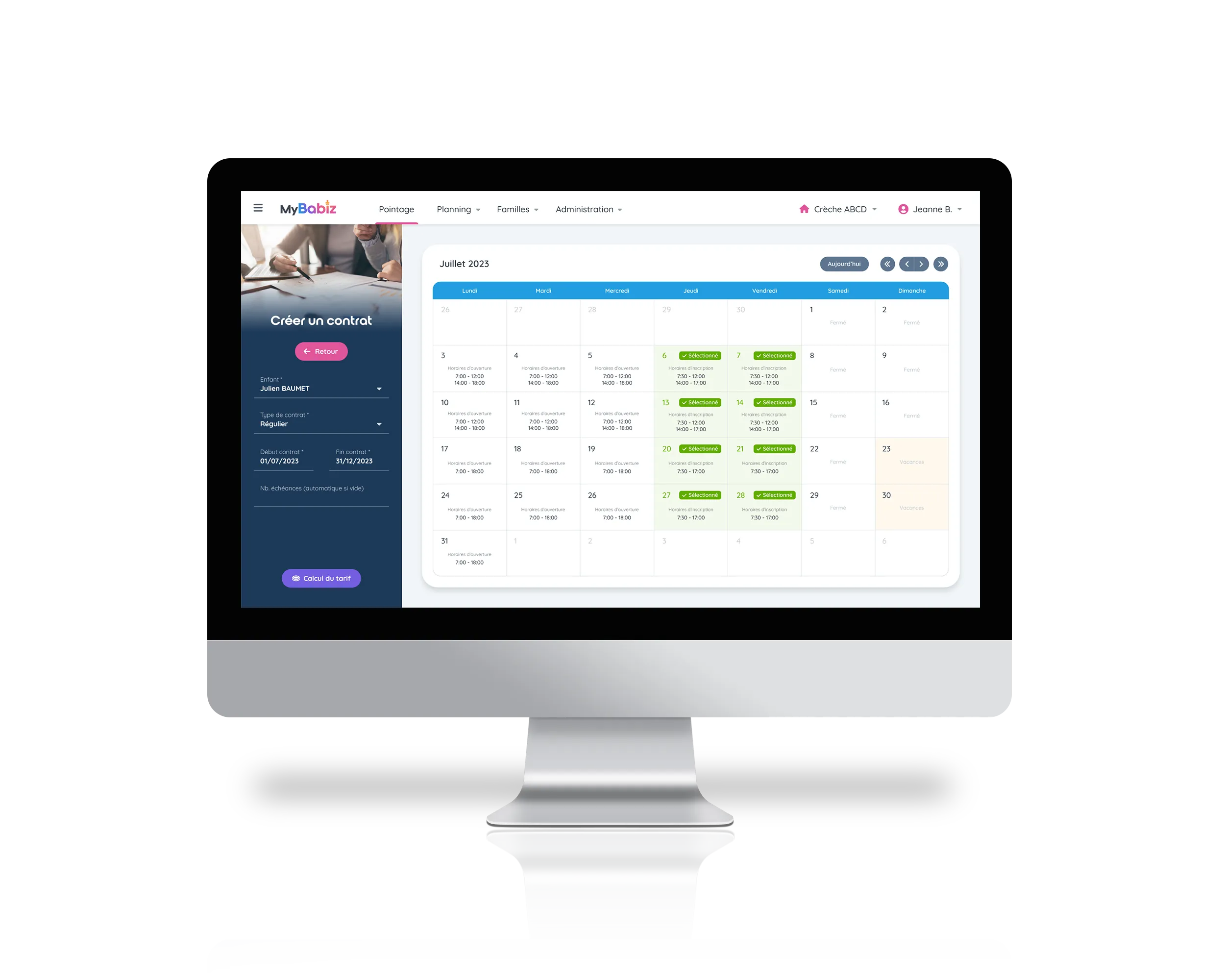 Image d'un ordinateur avec le logiciel MyBabiz ouvert
