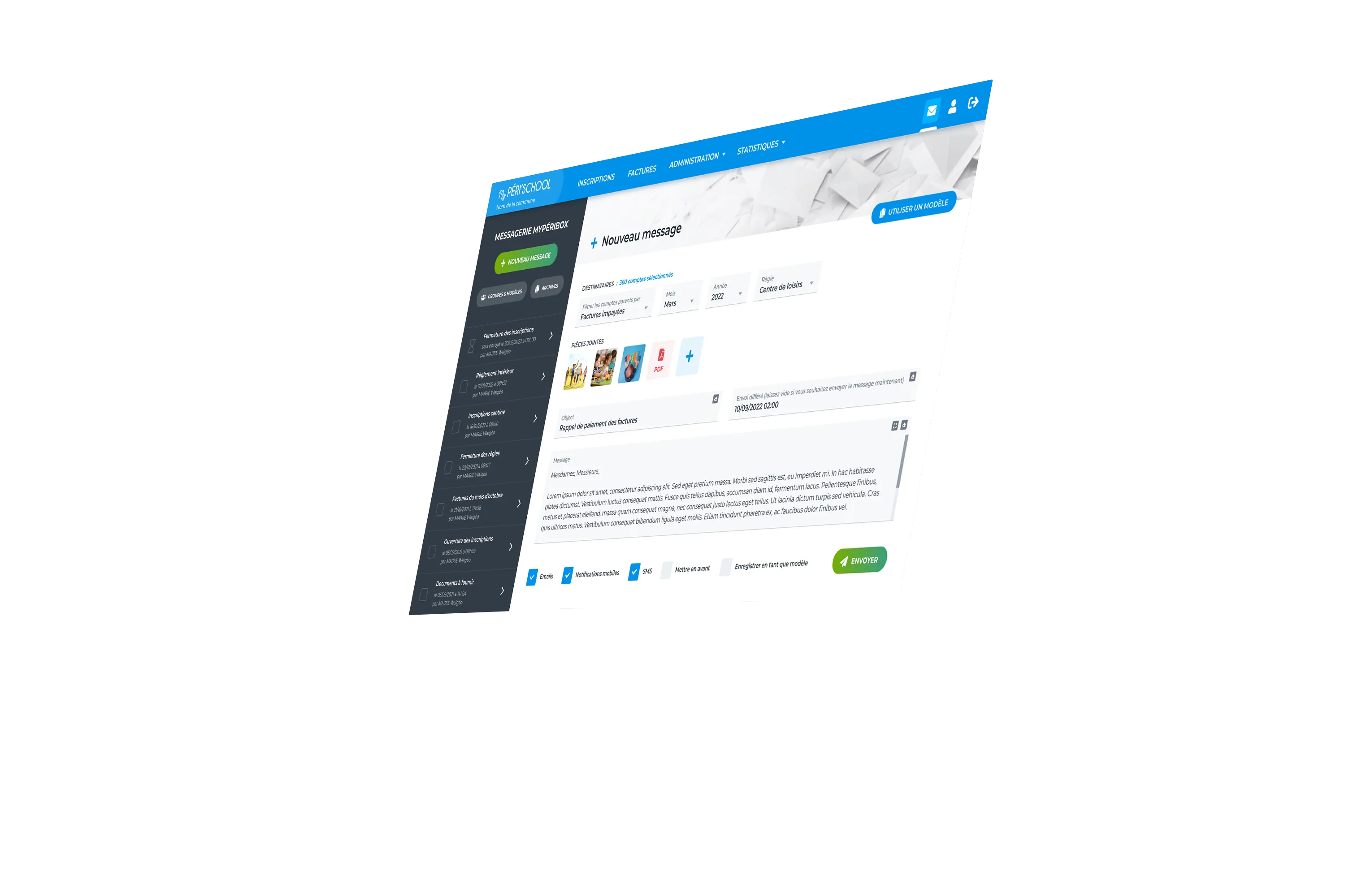 Image d'un ordinateur avec le logiciel MyPérischool ouverte