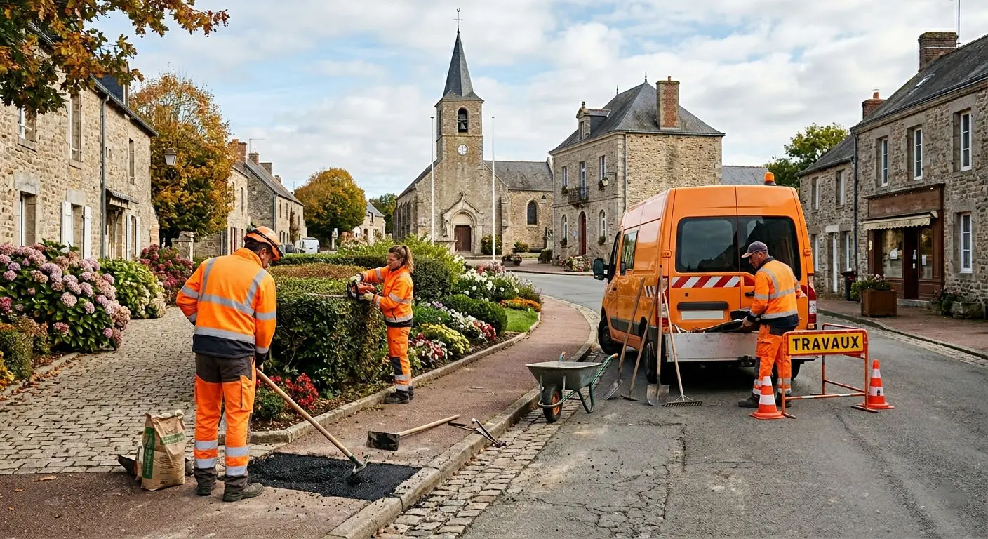 Photo d'employés de mairie réalisant diverses interventions
