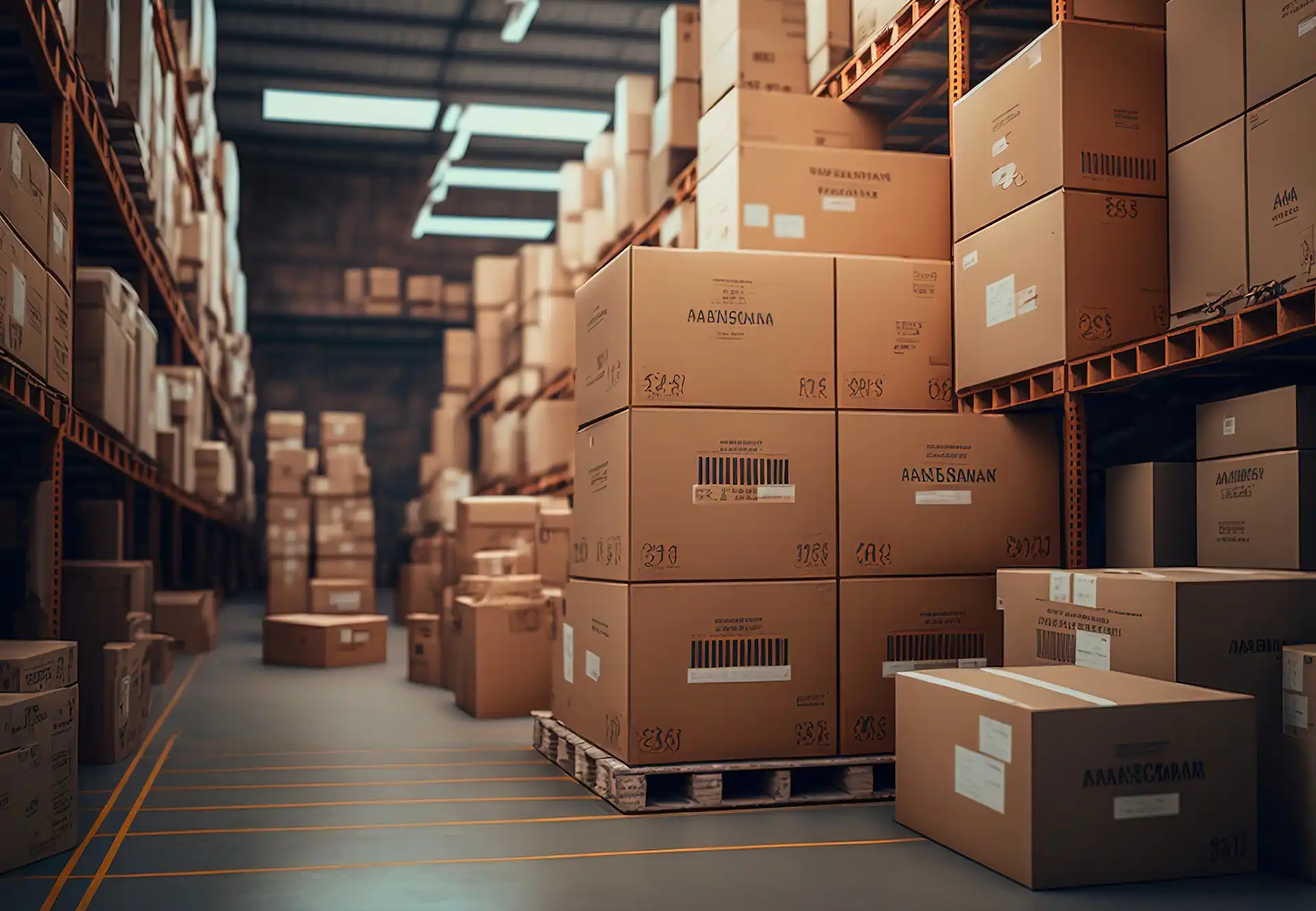 Photo d'un entrepot avec des colis