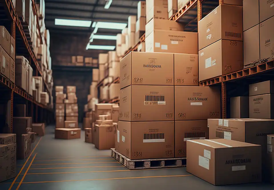 Photo d'un entrepot avec des colis