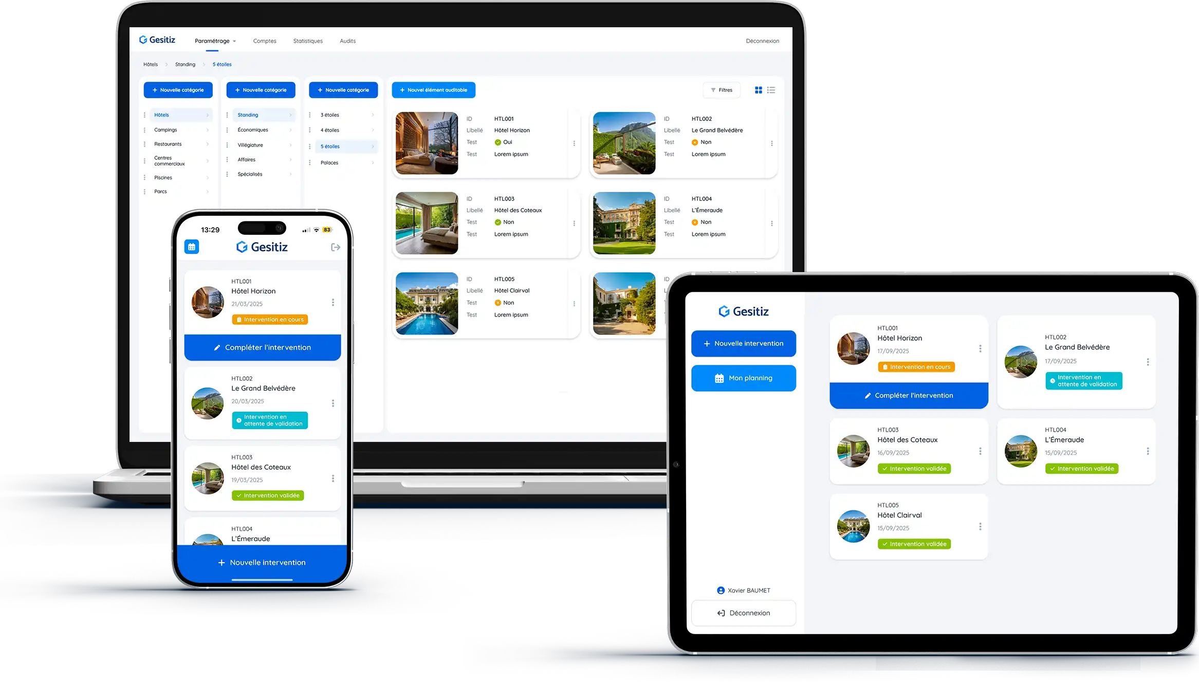 Captures d'écran de Gesitiz sur smartphone, ordinateur et tablette