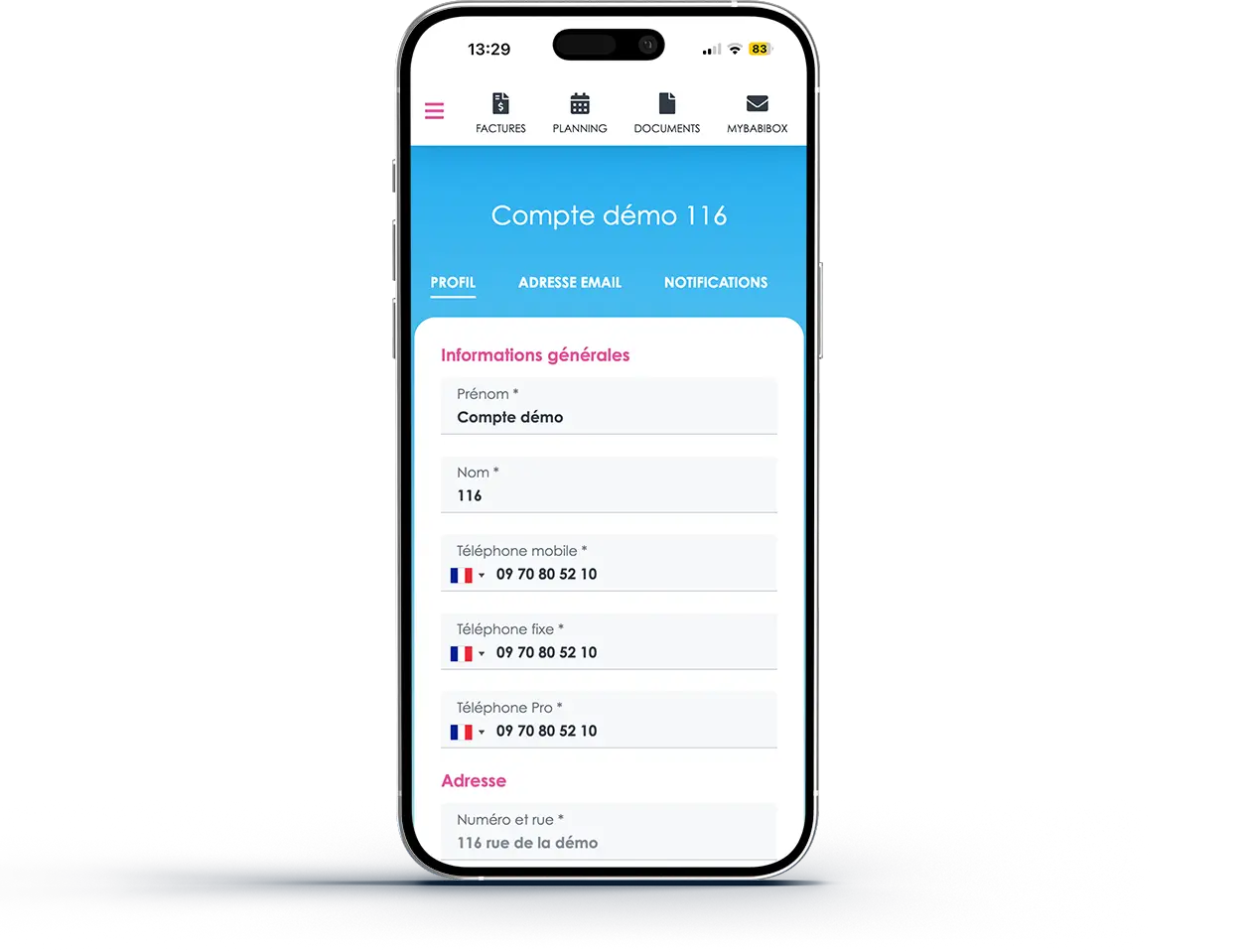 Capture d'écran de MyBabiz sur smartphone