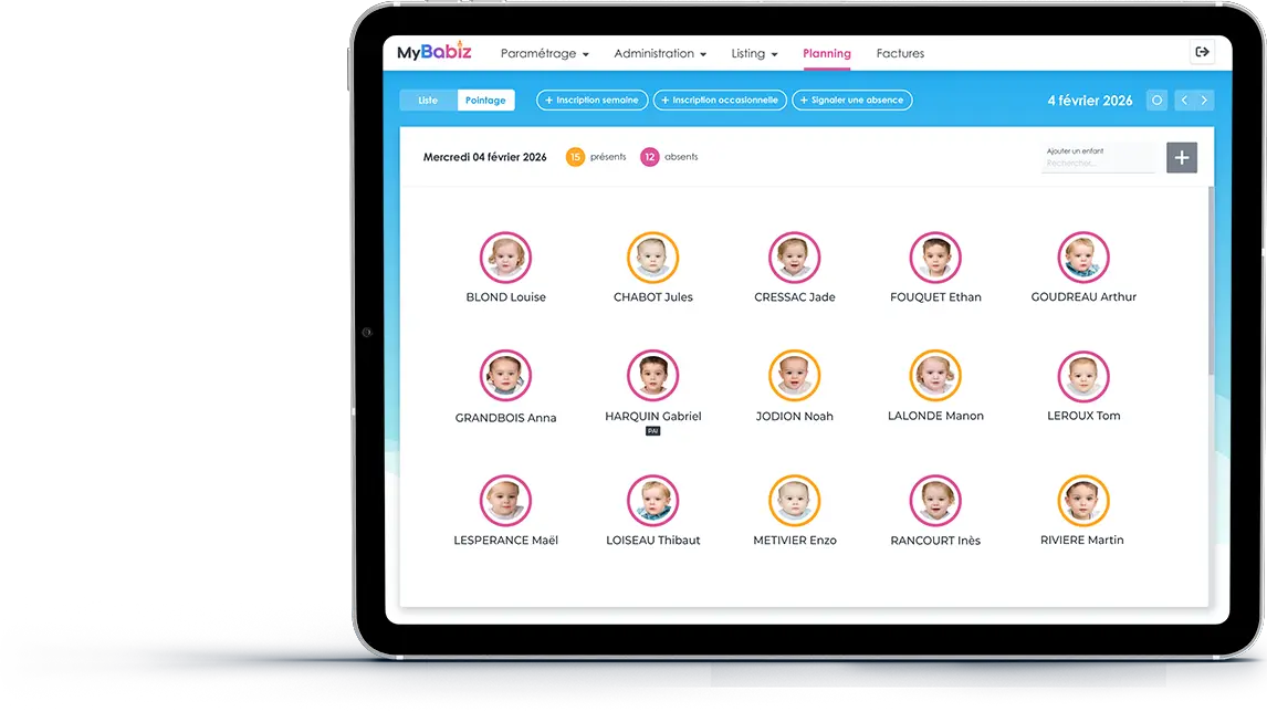 Capture d'écran de MyBabiz sur tablette
