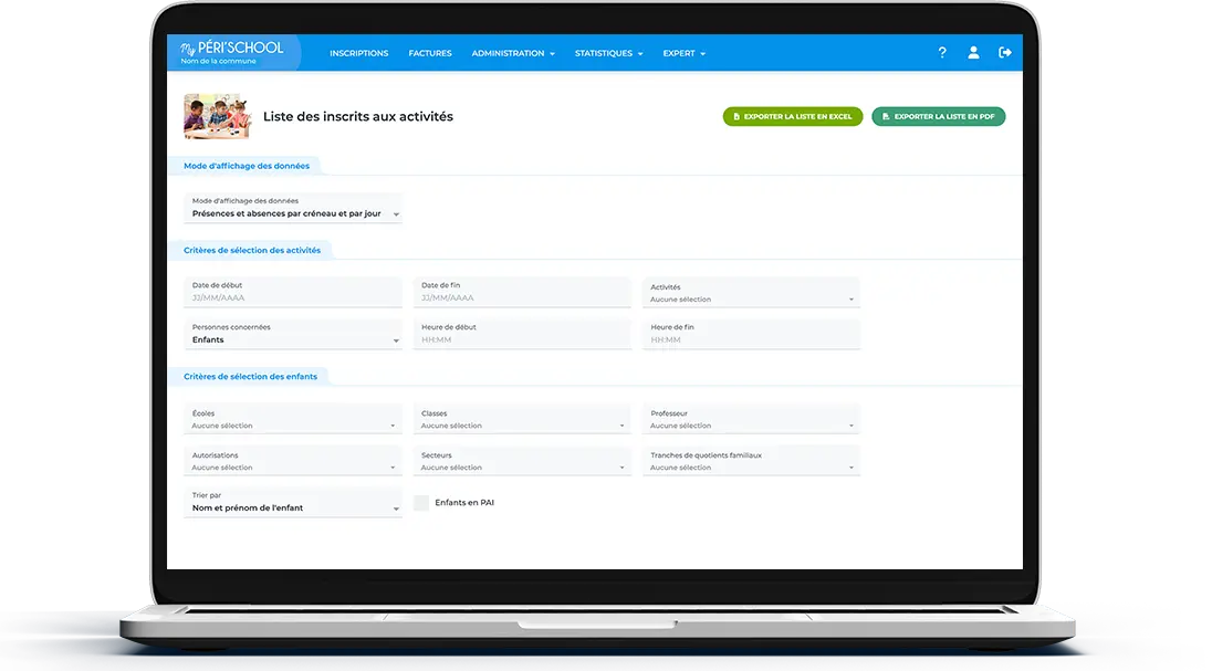 Capture d’écran de MyPérischool sur ordinateur