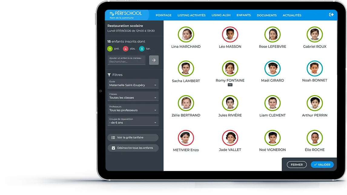 Capture d'écran de MyPérischool sur tablette