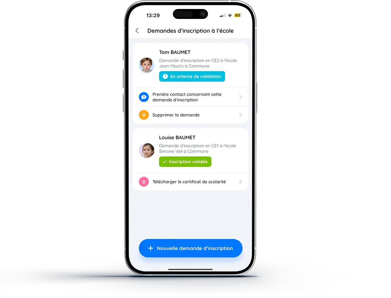 Capture d'écran de Scolariz sur smartphone